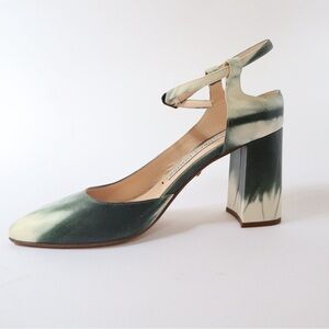 Andrea Gomez Chunky Heel Shoes in Green and Cream